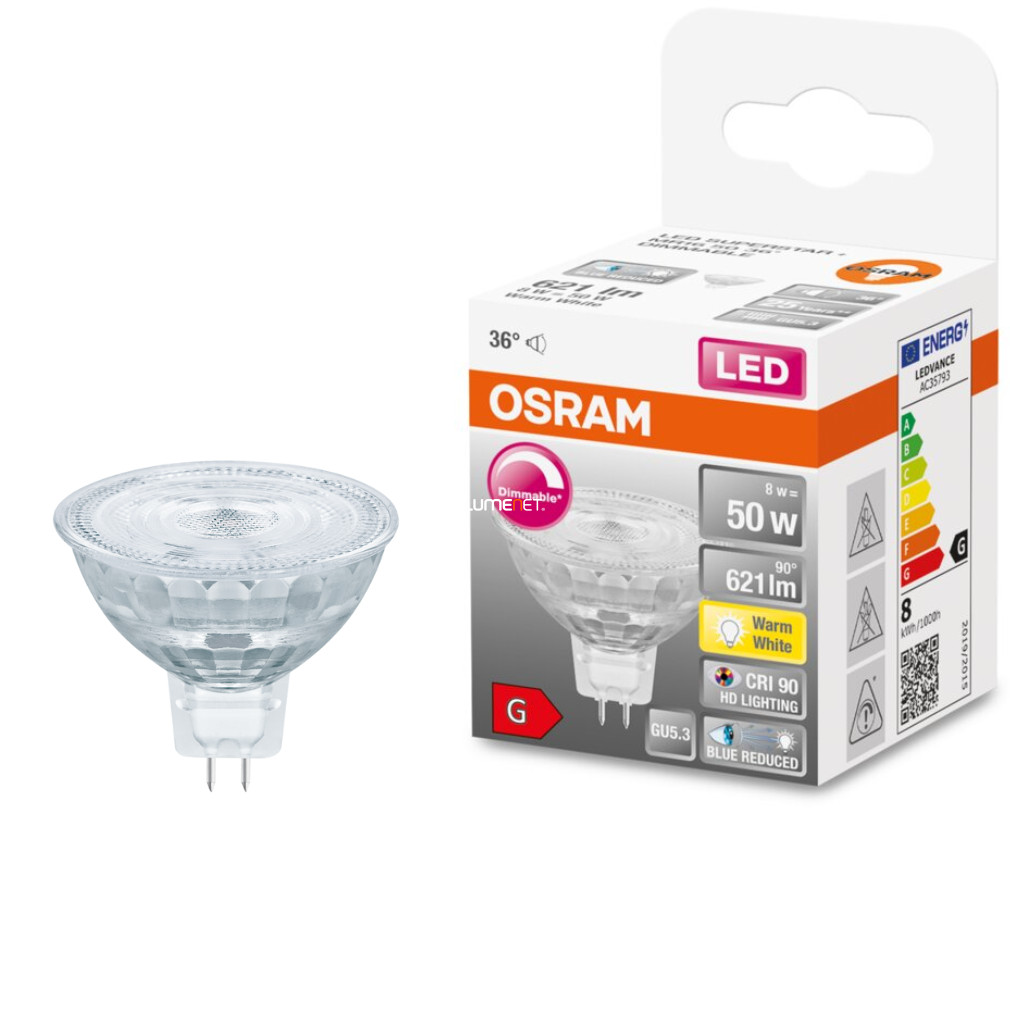 Osram GU5.3 12V LED SStar+ 8W 621lm 2700K alb cald, reglabil 36° - înlocuiește becul de 50W