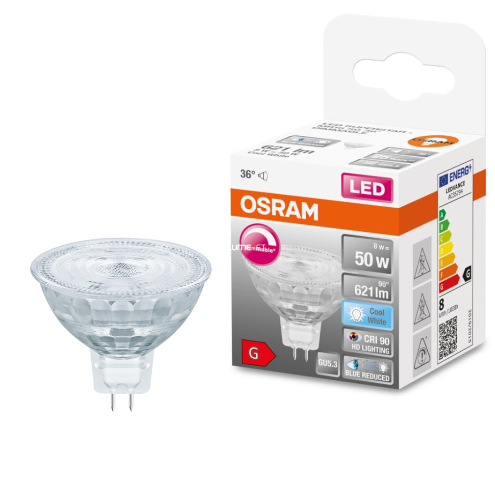 Osram GU5.3 12V LED SStar+ 8W 621lm 4000K alb rece, reglabil 36° - înlocuiește becul de 50W