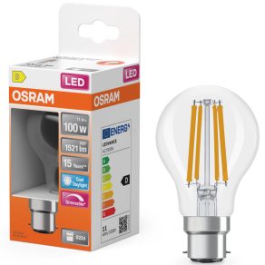  Osram B22d LED 11W, 1521 lm, 6500 K, lumină naturală, intensitate reglabilă, sticlă transparentă - înlocuiește becul de 100 W - SuperStar Classic A filament