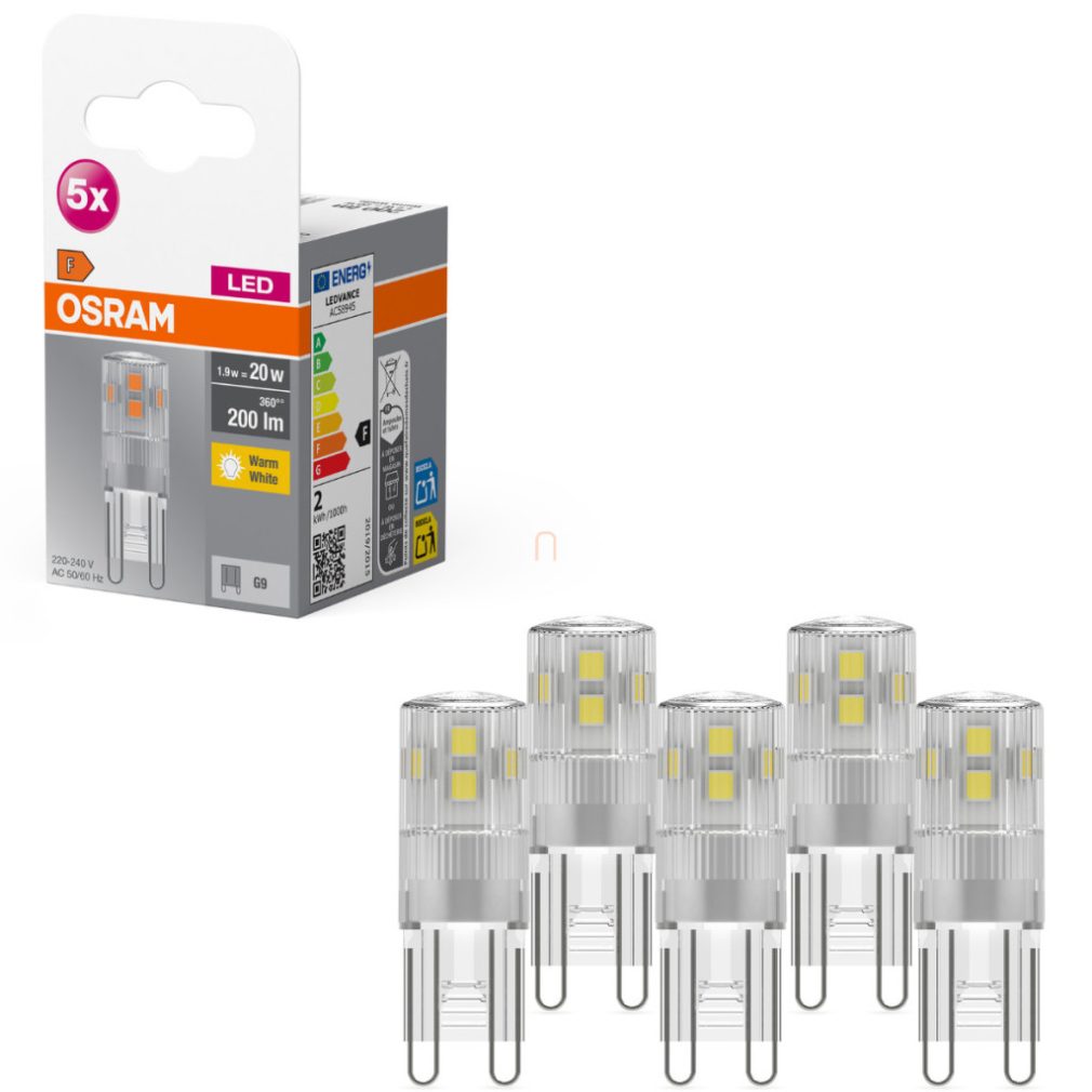 Osram G9 LED 1,9W, 200 lm, 2700 K, alb cald, aluminiu, plastic - înlocuiește becul de 20 W, 5 bucăți - Base Special Pin Clear