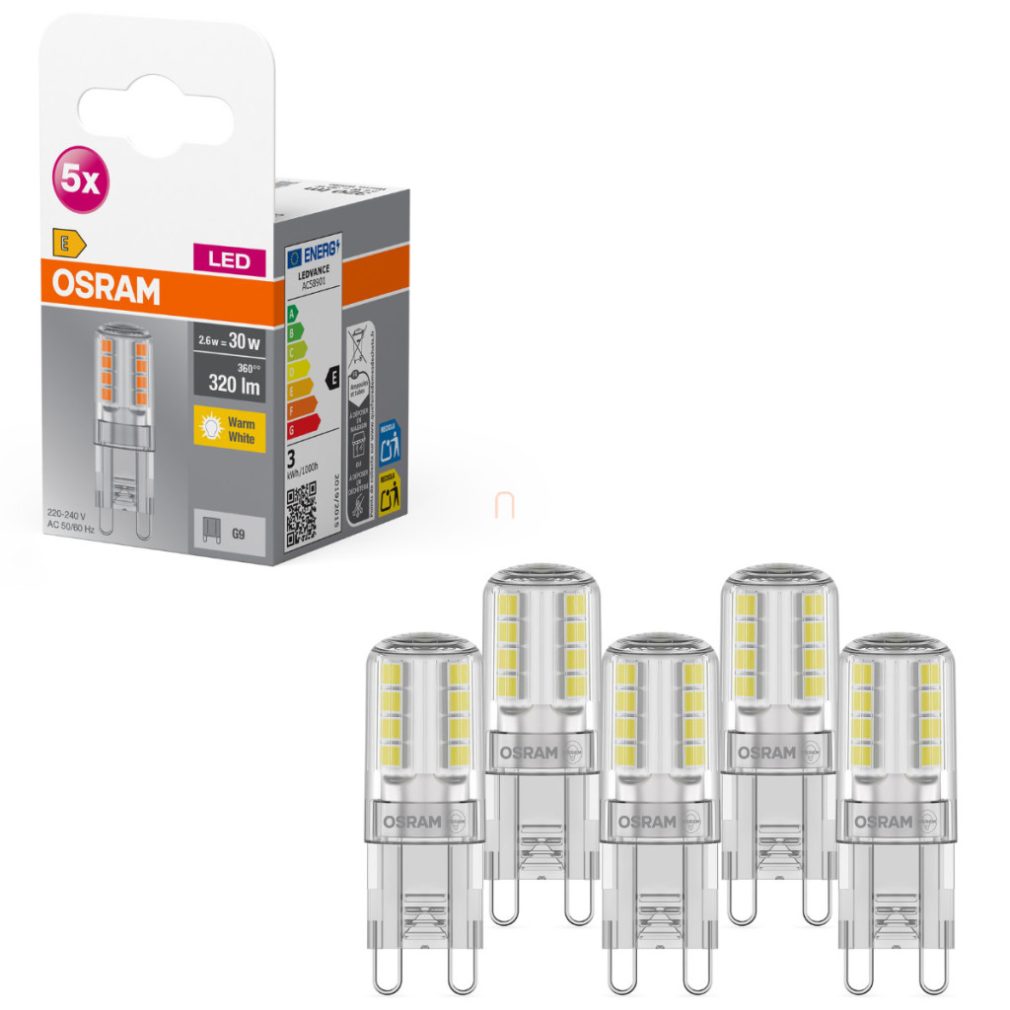 Osram G9 LED 2,6W, 320 lm, 2700 K, alb cald, aluminiu, plastic - înlocuiește becul de 30 W, 5 bucăți - Base Special Pin Clear