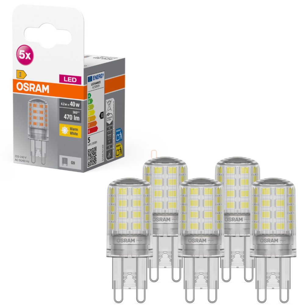 Osram G9 LED 4,2W, 470 lm, 2700 K, alb cald, aluminiu, plastic - înlocuiește becul de 40 W, 5 bucăți - Base Special Pin Clear