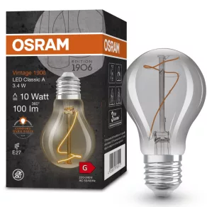   Osram E27 LED 3,4 W, 100 lm, 1800 K, lumină de lumânare, sticlă fumurie – în locul unui bec de 10 W – Vintage 1906 Classic A Smoke filament