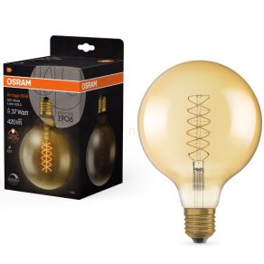   Osram E27 LED 4,8 W, 420 lm, 2200 K, lumină de lumânare, intensitate reglabilă, sticlă aurie - înlocuiește becul de 35 W - Vintage 1906 DIM Classic Globe125 Filament auriu