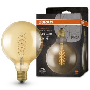   Osram E27 LED 7W, 600 lm, 2200 K, lumină de lumânare, intensitate reglabilă, sticlă aurie - înlocuiește becul de 50 W - Vintage 1906 DIM Classic Globe125 Filament auriu