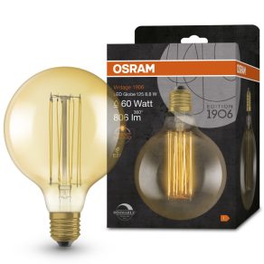   Osram E27 LED 8,8 W, 806 lm, 2200 K, lumină de lumânare, intensitate reglabilă, sticlă aurie - înlocuiește becul de 60 W - Vintage 1906 DIM Classic Globe125 Filament auriu