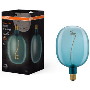   Osram E27 LED 4,5 W, 100 lm, 1600 K, lumină de lumânare, intensitate reglabilă, sticlă albastră - înlocuiește becul de 10 W - Vintage 1906 DIM Classic Balloon Blue filament