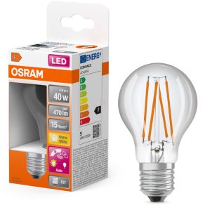   Osram E27 LED 4,9 W, 470 lm, 2700 K, alb cald, sticlă translucidă - înlocuiește un bec standard de 40 W - Star+ Classic A 40 filament