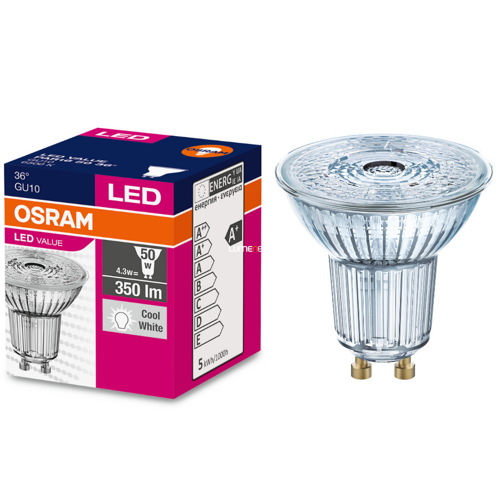 Osram GU10 LED Value 4,3W 350lm 6500K daylight 36° - înlocuiește becul de 50W