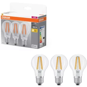   Osram E27 LED 7W, 806 lm, 2700 K, alb cald, sticlă translucidă - înlocuiește un bec standard de 60 W, 3 bucăți - Soclu Classic A 60 filament