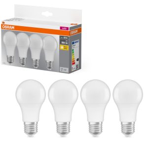   Osram E27 LED 8W, 806 lm, 2700 K, alb cald, plastic opal - înlocuiește becul standard de 60 W, 4 bucăți - Soclu Classic A