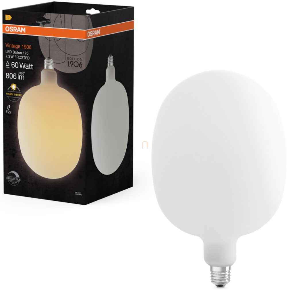 Osram E27 LED Vintage, 7,3W, 806 lm, 2700 K, alb cald, dimabil, sticlă albă - înlocuiește becul de 60 W - Vintage 1906 DIM Classic Ballon