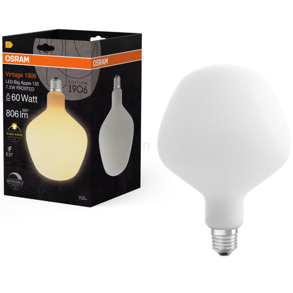 Osram E27 LED Vintage, 7,3 W, 806 lm, 2700 K, alb cald, dimabil, sticlă opală - înlocuiește becul de 60 W - Vintage 1906 DIM Classic A Apple 135