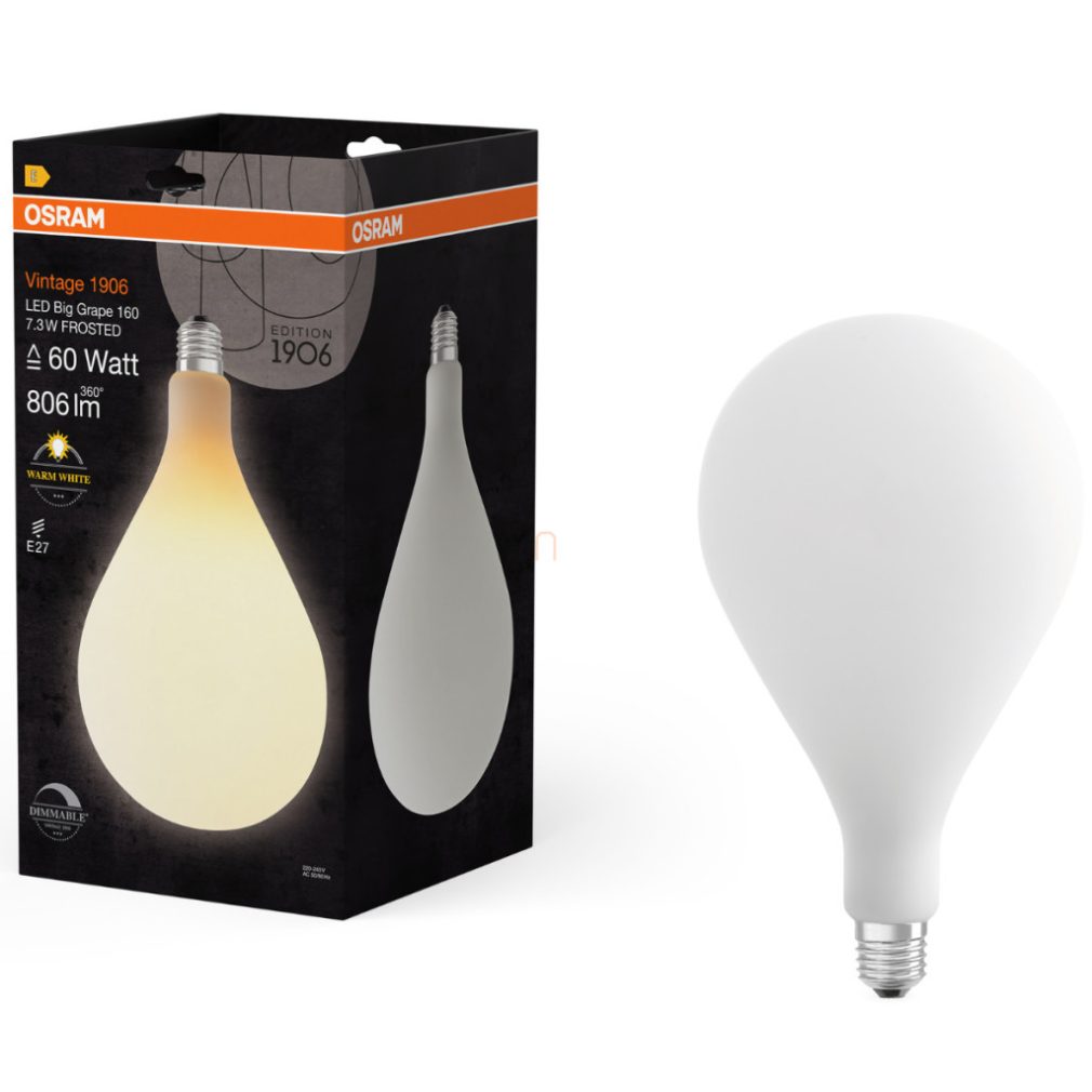 Osram E27 LED Vintage, 7,3W, 806 lm, 2700 K, alb cald, dimabil, sticlă opală - înlocuiește becul de 60 W - Vintage 1906 DIM Classic A 160