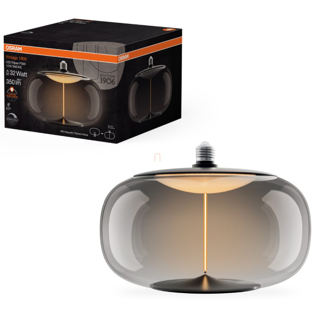 Osram E27 LED 12W, 350 lm, 1800 K, lumina de lumânare, reglabilă, plastic fumuriu - înlocuiește becul de 30 W - Magnetic Vintage dim Classic filament