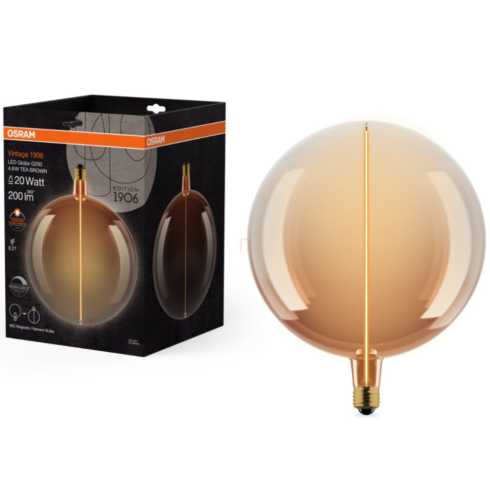 Osram E27 LED glob mare, 4,8 W, 200 lm, 1800 K, lumina lumânării, reglabilă, sticlă maro - înlocuiește becul de 20 W - Magnetic Vintage dim Classic