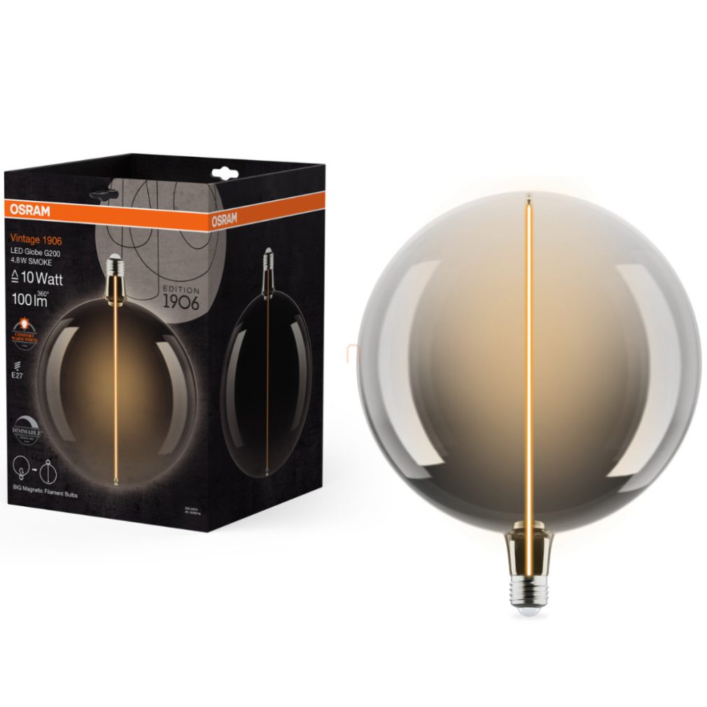 Osram E27 LED glob mare, 4,8 W, 100 lm, 1800 K, lumina de lumânare, cu intensitate reglabilă, sticlă fumurie - înlocuiește becul incandescent de 10 W - Magnetic Vintage dim Classic filament