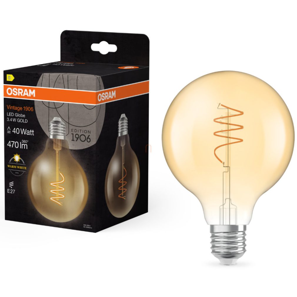 Osram E27 LED Vintage, 3,4W, 470 lm, 2700 K, alb cald, sticlă aurie - înlocuiește becul de 40 W - Vintage 1906 Classic G95 Gold