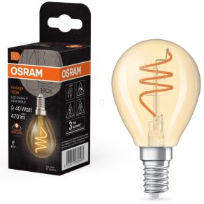   Osram E14 LED glob mic, 4,9 W, 470 lm, 2200 K, lumină de lumânare, sticlă aurie - înlocuiește becul de 40 W - Vintage 1906 Classic P45 Gold