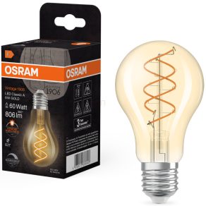   Osram E27 LED Vintage, 8 W, 806 lm, 2200 K, lumină de lumânare, intensitate reglabilă, sticlă aurie - înlocuiește becul de 60 W - Vintage 1906 Classic A60 Gold