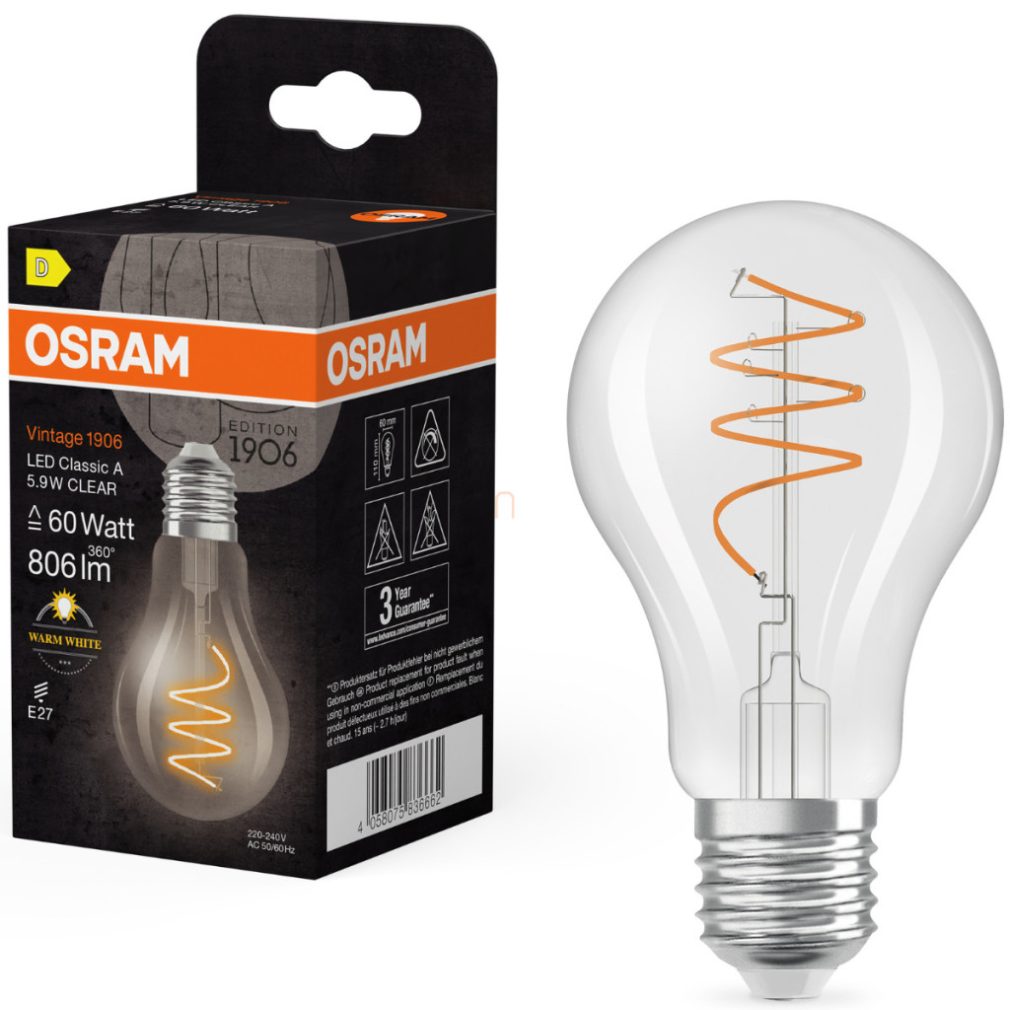 Osram E27 LED Vintage, 5,9 W, 806 lm, 2700 K, alb cald, sticlă transparentă - înlocuiește becul de 60 W - Vintage 1906 Classic A60