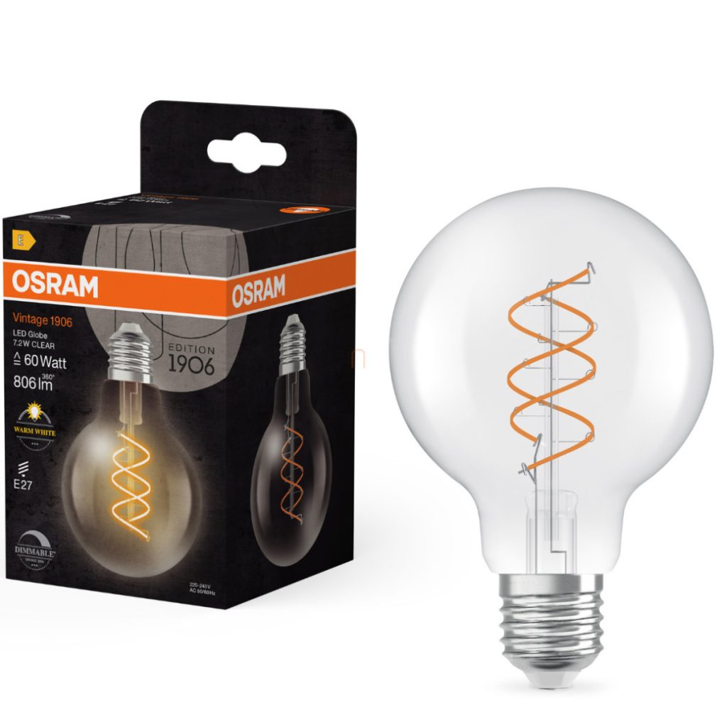 Osram E27 LED Vintage, 7,2W, 806 lm, 2700 K, alb cald, dimabil, sticlă transparentă - înlocuiește becul de 60 W - Vintage 1906 Classic G80