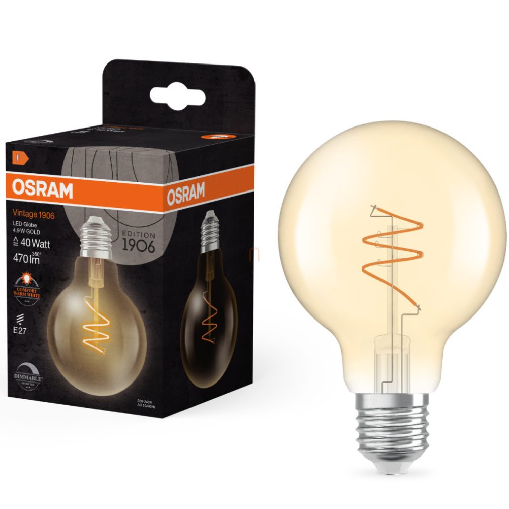 Osram E27 LED Vintage, 4,9W, 470 lm, 2200 K, lumina de lumânare, reglabilă, sticlă aurie - înlocuiește becul de 40 W - Vintage 1906 Classic Filament Spiral