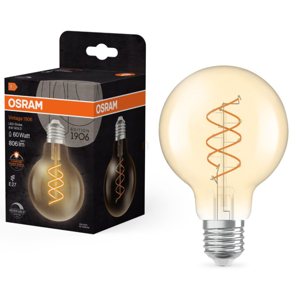 Osram E27 LED Vintage, 8W, 806 lm, 2200 K, lumina de lumânare, reglabilă, sticlă aurie - înlocuiește becul de 60 W - Vintage 1906 Classic Filament Spiral