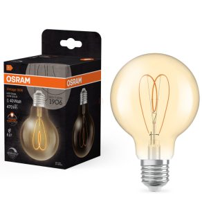   Osram E27 LED Vintage, 4,9 W, 470 lm, 2200 K, lumină de lumânare, intensitate reglabilă, sticlă aurie - înlocuiește becul de 40 W - Vintage 1906 Classic Heart Filament