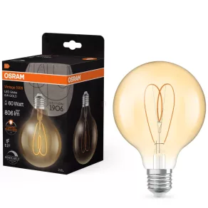   Osram E27 LED Vintage, 8 W, 806 lm, 2200 K, lumină de lumânare, reglabilă, sticlă aurie – în locul unui bec de 60 W – Vintage 1906 Classic Heart Filament G95 Gold