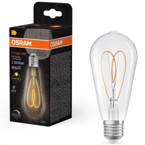   Osram E27 LED Vintage, 7,2 W, 806 lm, 2700 K, alb cald, cu intensitate reglabilă, sticlă transparentă - înlocuiește becul de 60 W - Vintage 1906 Classic ST64