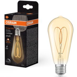   Osram E27 LED Vintage, 4,9 W, 470 lm, 2200 K, lumină de lumânare, intensitate reglabilă, sticlă aurie - înlocuiește becul de 40 W - Vintage 1906 Classic Heart Filament ST64