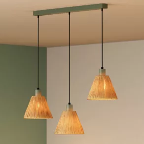   Ledvance Decor Raffia Pendant Linear – Lampă suspendată din material natural, cu 3 socluri E27, în nuanțe de verde-maro