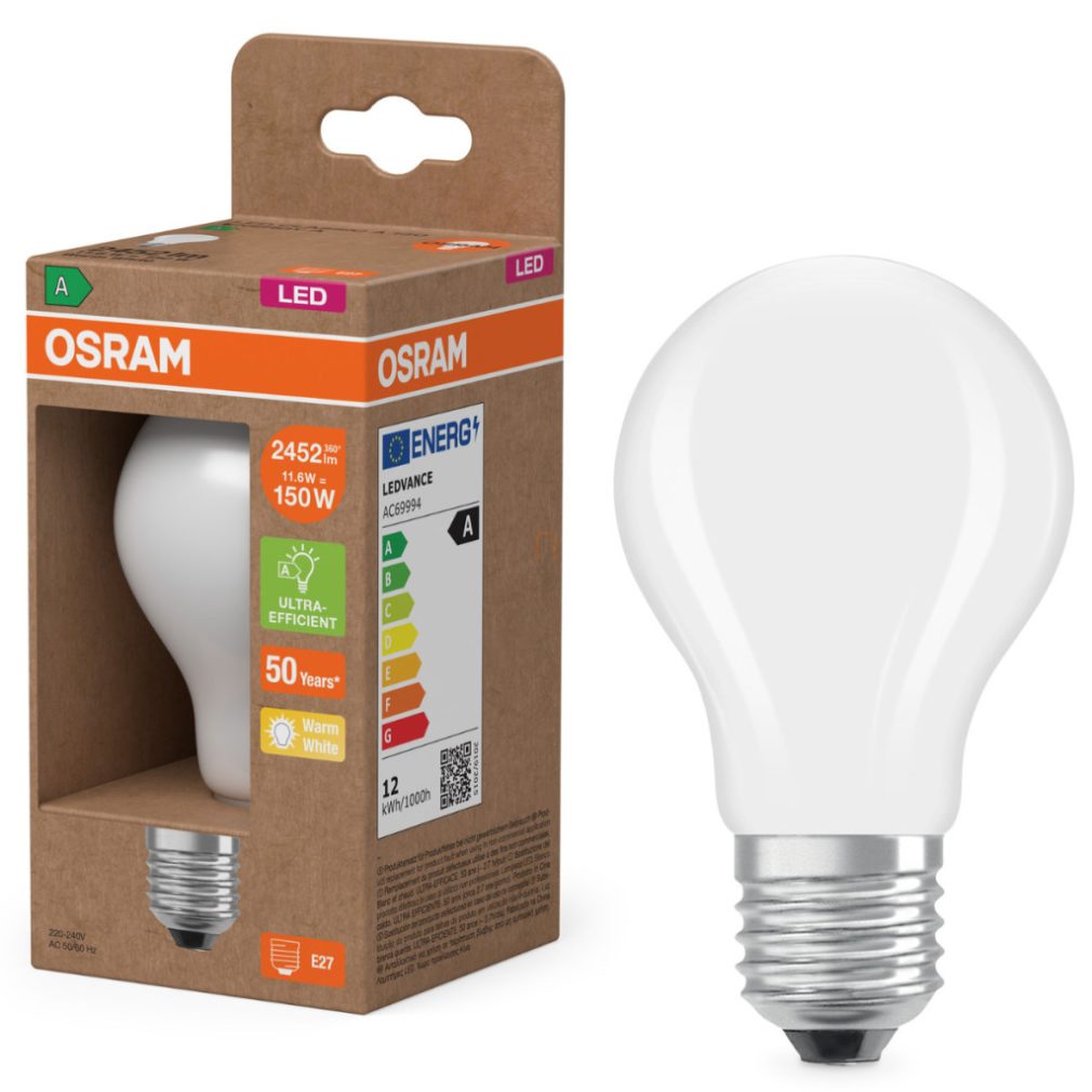Osram E27 LED 11,6W, 2452 lm, 2700 K, alb cald, sticlă opală - înlocuiește becul normal de 150 W - Superstar+ Classic A