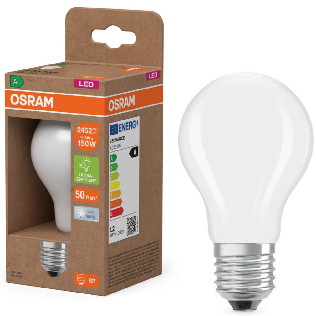 Osram E27 LED 11,6W, 2452 lm, 4000 K, alb rece, sticlă opală - înlocuiește becul normal de 150 W - Superstar+ Classic A