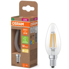   Lumină LED Osram E14, 1,2 W, 255 lm, 2700 K, alb cald, sticlă transparentă - înlocuiește becul de 25 W - filament Superstar+ Classic B