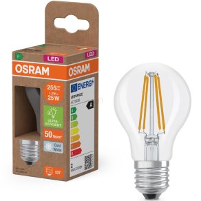   Osram E27 LED glob mic, 1,2 W, 255 lm, 4000 K, alb rece, sticlă transparentă - înlocuiește becul de 25 W - Superstar+ Classic P filament