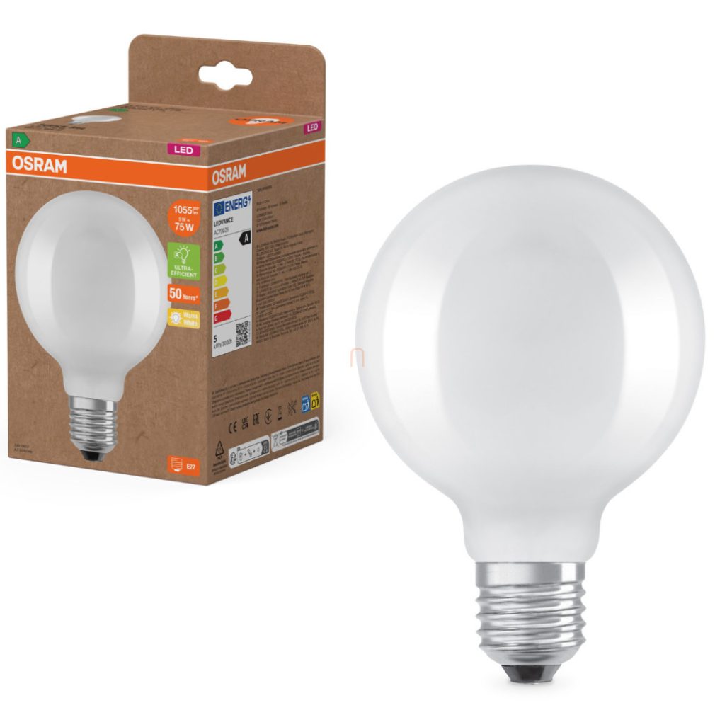 Osram E27 LED glob mare, 5W, 1055 lm, 2700 K, alb cald, sticlă opală - înlocuiește becul de 75 W - Superstar+ Classic Globe95
