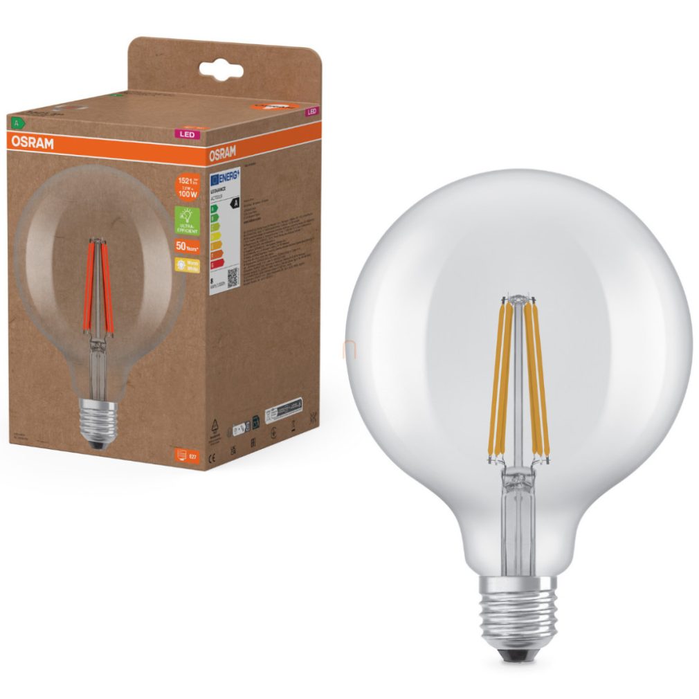 Osram E27 LED glob mare, 7,2 W, 1521 lm, 2700 K, alb cald, sticlă transparentă - înlocuiește becul de 100 W - Superstar+ Classic Globe125 filament