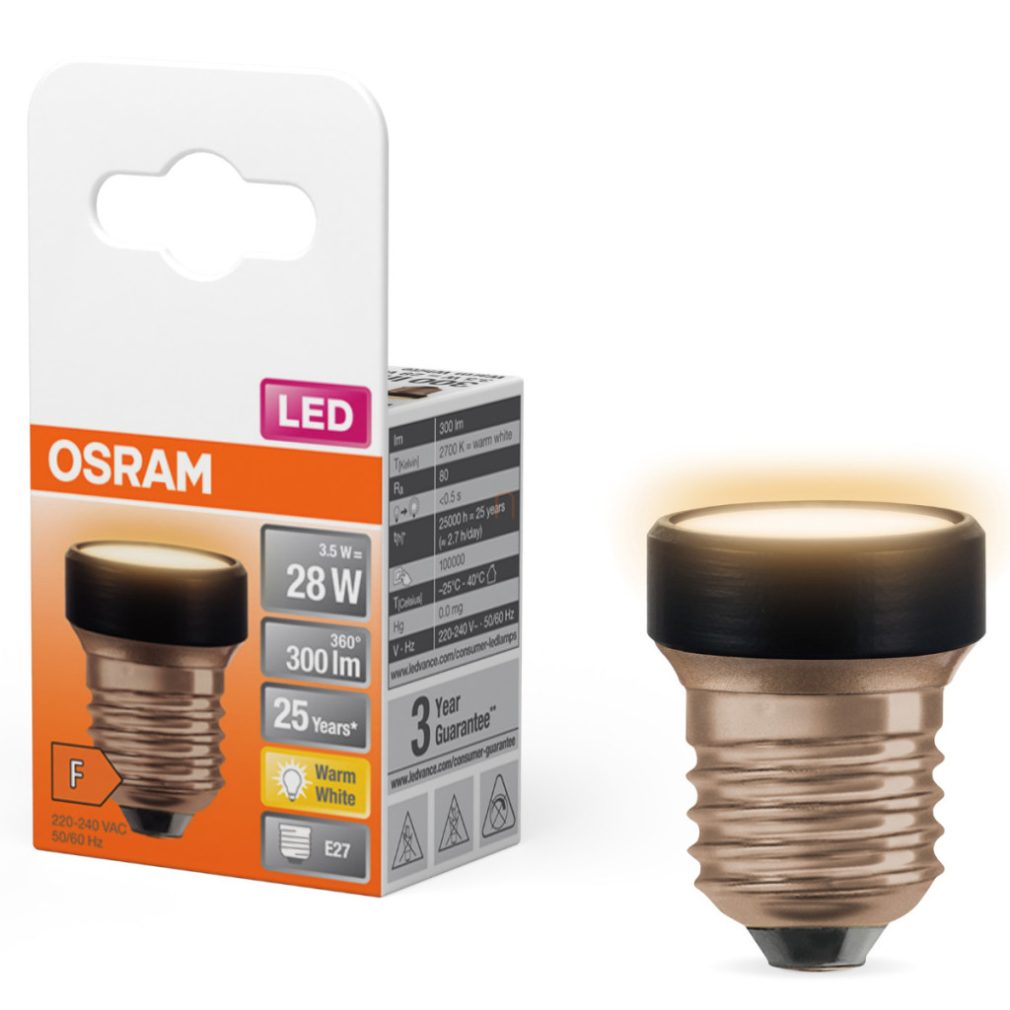 Osram E27 LED 3,5W, 300 lm, 2700 K, alb cald, opal, plastic negru - înlocuiește becul de 25 W - Star Flat