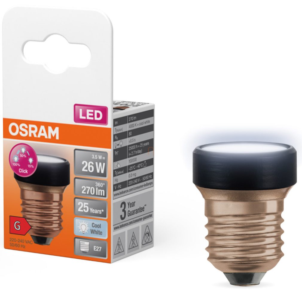 Osram E27 LED 3,5W, 270 lm, 4000 K, alb rece, reglabil în 3 trepte, opal, plastic negru - înlocuiește becul de 25 W - Star Flat 3 Step DIM