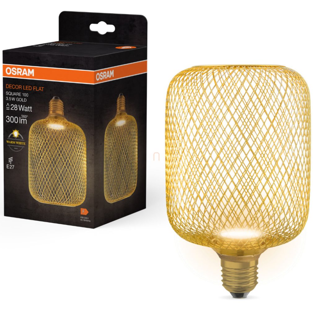 Osram E27 LED 3,5W, 300 lm, 2700 K, alb cald, auriu, plastic opal - înlocuiește becul de 25 W - Decor LED Flat Square