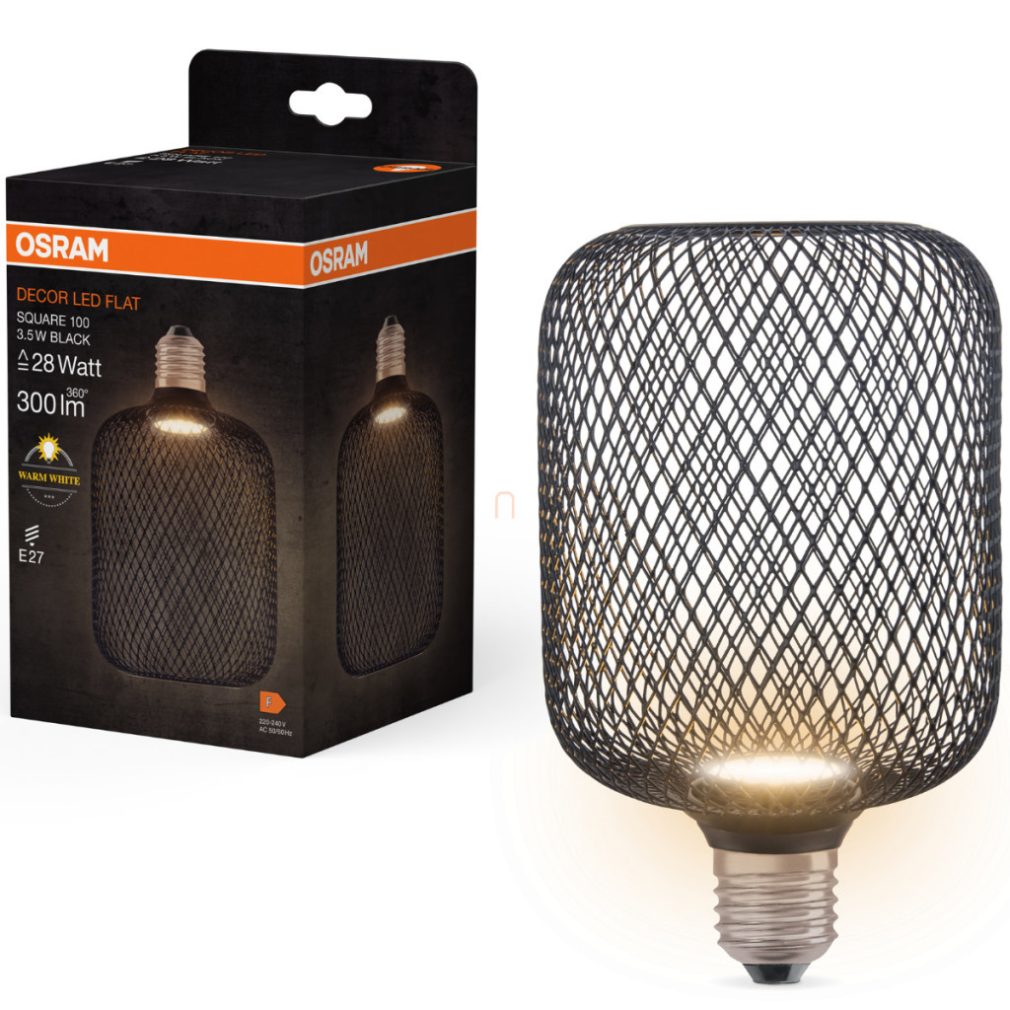 Osram E27 LED 3,5W, 300 lm, 2700 K, alb cald, opal, plastic negru - înlocuiește becul de 25 W - Decor LED Flat Square