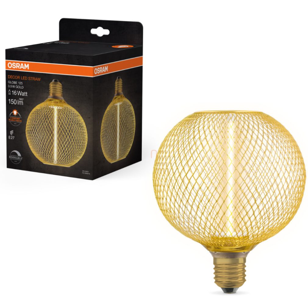 Osram E27 LED 3,5W, 150 lm, 1800 K, lumina de lumânare, reglabilă, sticlă aurie - înlocuiește becul de 15 W - Star+ Deco Globe DIM filament