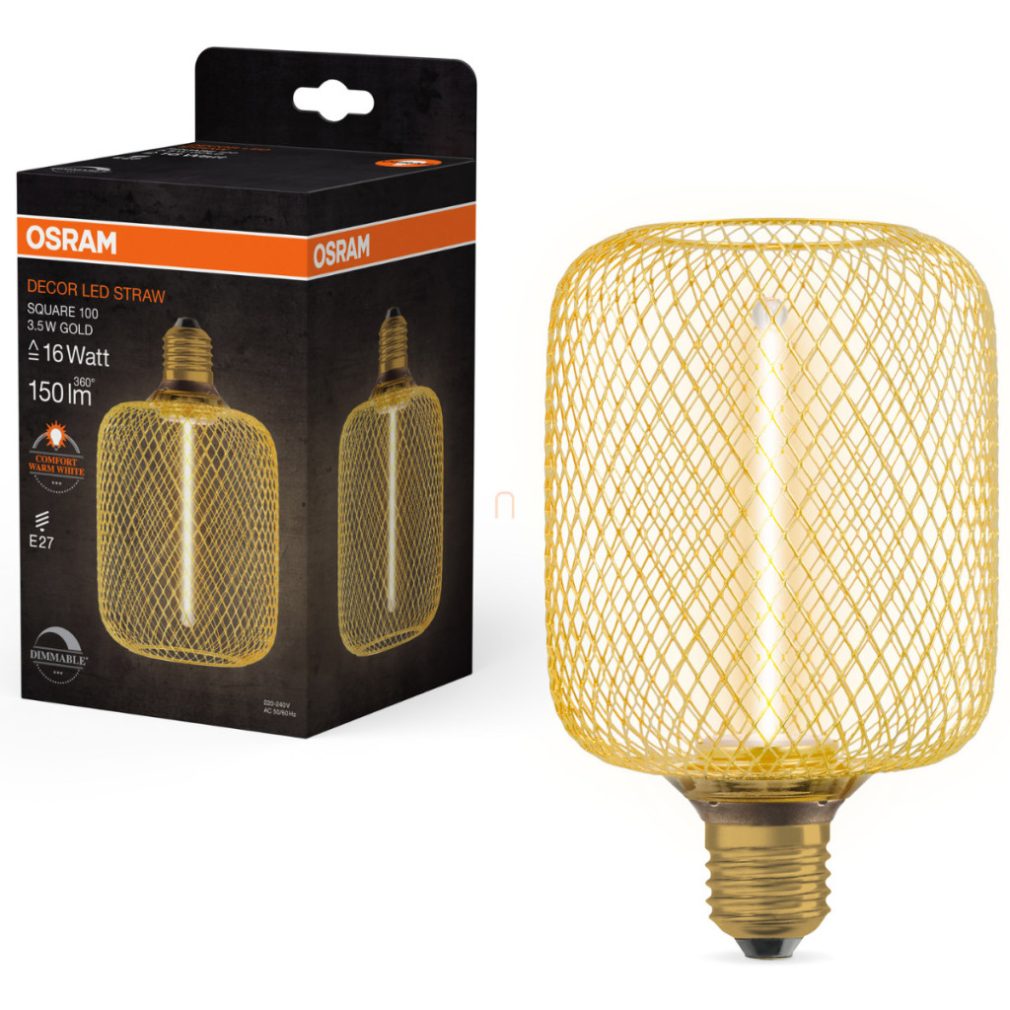 Osram E27 LED 3,5W, 150 lm, 1800 K, lumina de lumânare, cu intensitate reglabilă, sticlă aurie - înlocuiește becul de 15 W - Star+ Deco Square DIM filament