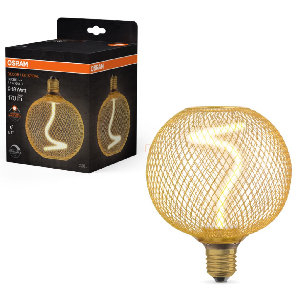 Osram E27 LED 3,5W, 170 lm, 1800 K, lumina de lumânare, reglabilă, sticlă aurie - înlocuiește becul de 15 W - Star+ Deco Globe DIM filament