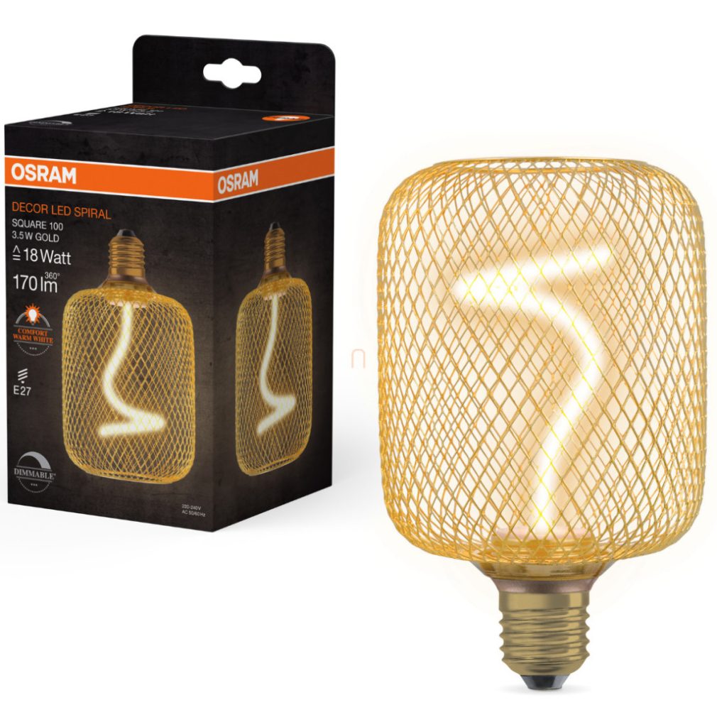 Osram E27 LED 3,5W, 170 lm, 1800 K, lumina de lumânare, reglabilă, sticlă aurie - înlocuiește becul de 15 W - Star+ Deco Square DIM filament