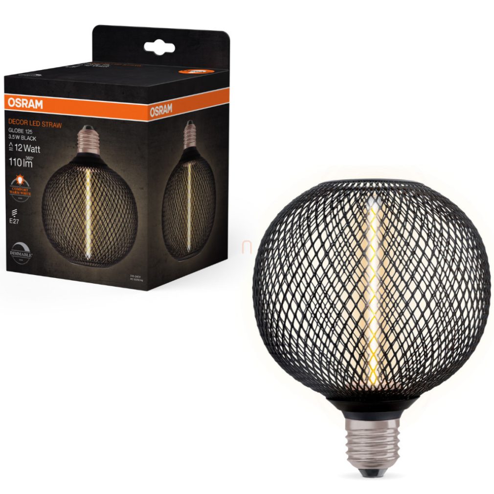 Osram E27 LED 3,5W, 110 lm, 1800 K, lumina de lumânare, cu intensitate reglabilă, sticlă neagră - înlocuiește becul incandescent de 10 W - Star+ Deco Globe DIM filament
