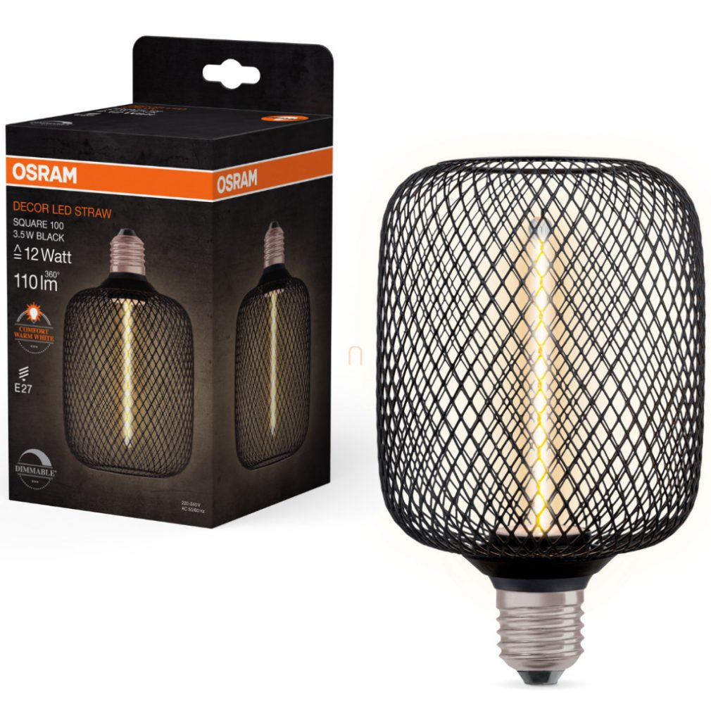 Osram E27 LED 3,5W, 110 lm, 1800 K, lumina de lumânare, cu intensitate reglabilă, sticlă neagră - înlocuiește becul incandescent de 10 W - Star+ Deco Square DIM filament