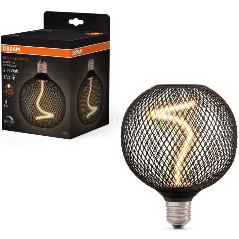 Osram E27 LED 3,5W, 130 lm, 1800 K, lumina de lumânare, reglabilă, sticlă neagră - înlocuiește becul incandescent de 15 W - Star+ Deco Globe DIM filament